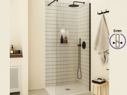 Fast walk-in brusevæg 6 mm sikkerhedsglas DIJON sort