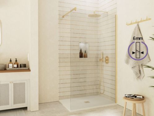 Paroi de douche a l'italienne fixe en verre de securite 6 mm DIJON OR 