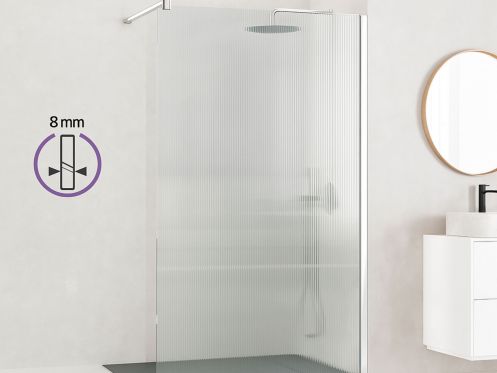Paroi de douche a l'italienne fixe en verre de securite texture 8 mm DIJON WAVY Argent