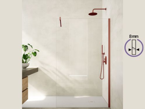 Paroi de douche a l'italienne fixe en verre de securite 8 mm DIJON TERRACOTA