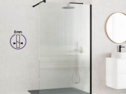 Paroi de douche a l'italienne fixe en verre de securite texture 8 mm DIJON WAVY NOIR