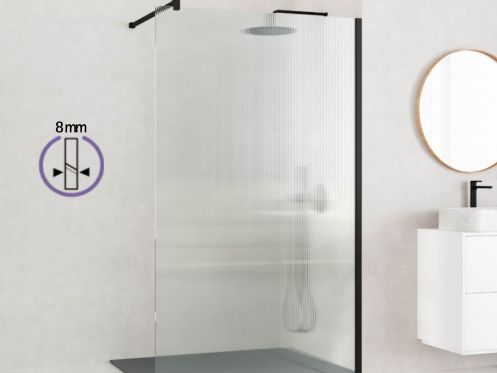 Paroi de douche a l'italienne fixe en verre de securite texture 8 mm DIJON WAVY NOIR