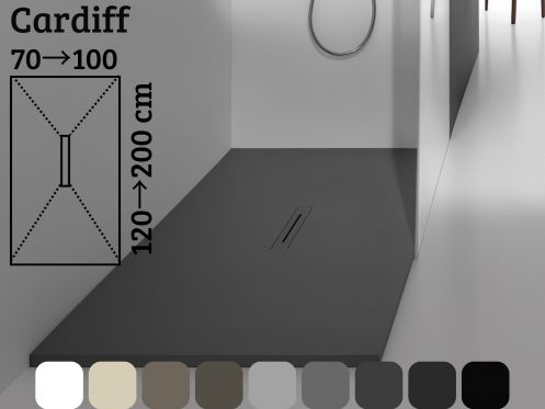 Receveur de douche 190 cm bonde centrale resine extra plat - CARDIFF