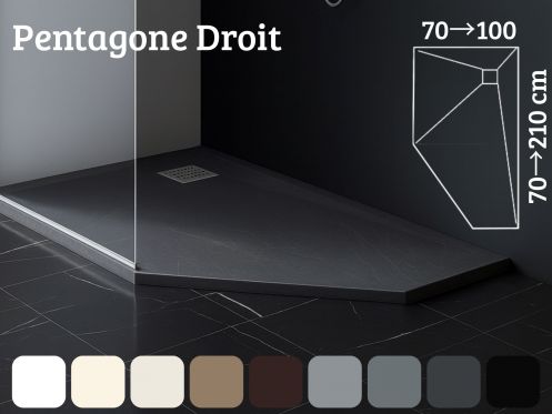 Receveur de douche pentagonal evacuation en angle droit - PENTAGONE 2525 DROIT