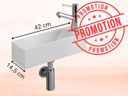 Vaeghaengt handvask hojre 42x14,5 cm hvid resin TILBUD MUNICH