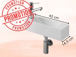 Lave-mains suspendu gauche 42x14,5 cm resine blanche PROMO MUNICH