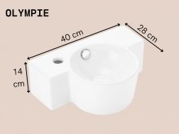 Lave-mains mural gauche 40 cm blanc brillant OLYMPIE
