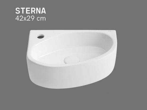 Vaeghaengt / bordmonteret haandvask venstre 42 cm blank hvid STERNA LEFT