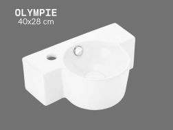 Left Wall-Mounted Washbasin 40 cm Glossy White OLYMPIE