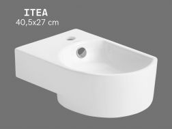 Wall-Mounted 40,5 cm Ceramic Hand Basin Glossy White Compact Sink ITEA LEFT