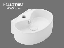 40 cm Oval Glossy White Hand Basin Wall-Mounted or Countertop KALLITHEA