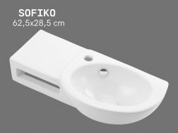 62,5 cm Wall-Mounted Glossy White Hand Basin with Side Shelf SOFIKO
