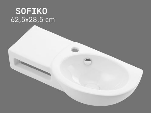 62,5 cm VÃ¦ghÃ¦ngt HÃ¥ndvask HÃ¸jglans Hvid med Sidehylde SOFIKO