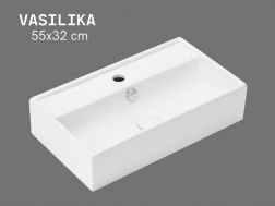 Wall-Mounted Ceramic Basin 55 cm Glossy White Rectangular Design VASILIKA