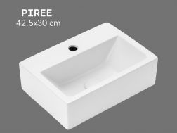 PIREE 42.5 cm Glossy White Rectangular Hand Basin Wall-Mounted or Countertop