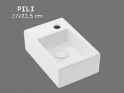 Lave-mains 37 cm en céramique blanc brillant - Compact, mural ou à poser PILI GAUCHE