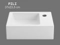 Lave-mains 37 cm en céramique blanc brillant - Compact, mural ou à poser PILI DROIT