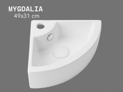 49 cm Corner Hand Basin in Glossy White Ceramic - Wall-Mounted or Countertop MYGDALIA