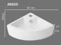 Lave mains d'angle suspendue 65 cm céramique blanc brillant mural triangulaire ARGOS