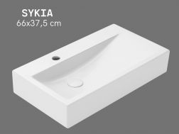 66 cm Glossy White Ceramic Washbasin - Rectangular Designer Basin Wall-Mounted or Countertop SYKIA