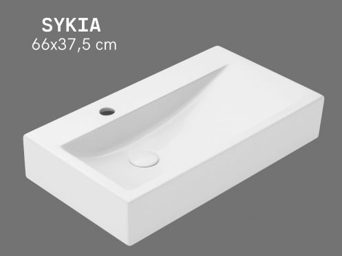 Haandvask 66 cm Keramik Blank Hvid - Rektangulaer Design Vaegmonteret eller Bordmonteret SYKIA
