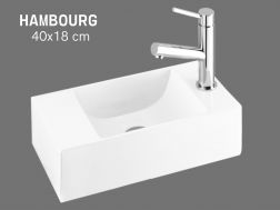 Lave-mains design 40x18 cm suspendu resine blanche | HAMBOURG DROITE