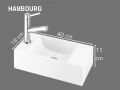 Lave-mains design 40x18 cm suspendu resine blanche | HAMBOURG GAUCHE