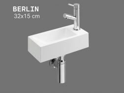 Ultrakompakt hÃ¥ndvask 32x15 cm i hvid mineralmarmor BERLIN DROITE