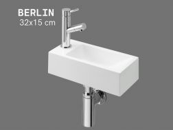 Ultrakompakt hÃ¥ndvask 32x15 cm i hvid mineralmarmor BERLIN GAUCHE