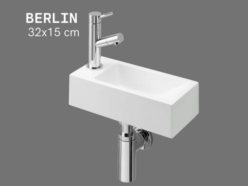 Lave-mains ultra-compact 32x15 cm r�sine min�rale blanc BERLIN GAUCHE