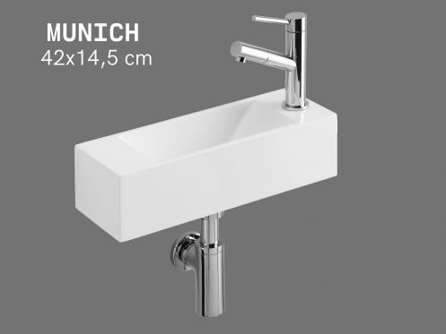 Hangend fonteintje 42x14,5 cm â€“ Compact & Wit Resin MUNICH DROIT