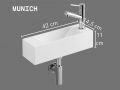 Lave-mains suspendu 42x14,5 cm en résine blanche, Ultra-compact MUNICH DROIT