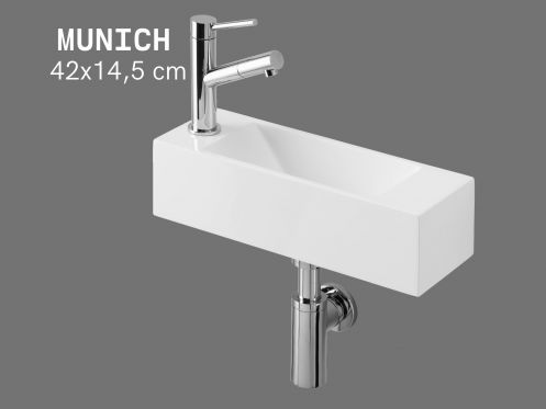 Hangend fonteintje 42x14,5 cm – Compact & Wit Resin MUNICH GAUCHE