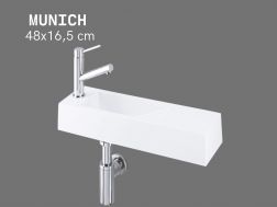 Wall-mounted washbasin 48x16.5cm ultra-slim white resin, no overflow | MUNICH 48 GAUCHE