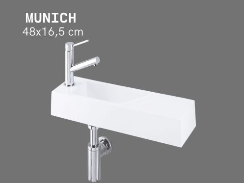 Lave-mains mural 48x16,5cm resine blanche ultra-étroite sans trop-plein | MUNICH 48 GAUCHE