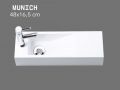 Lave-mains mural 48x16,5cm resine blanche ultra-étroite sans trop-plein | MUNICH 48 GAUCHE