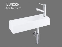 Lave-mains mural 48x16,5cm resine blanche design sans trop-plein | MUNICH 48 DROITE