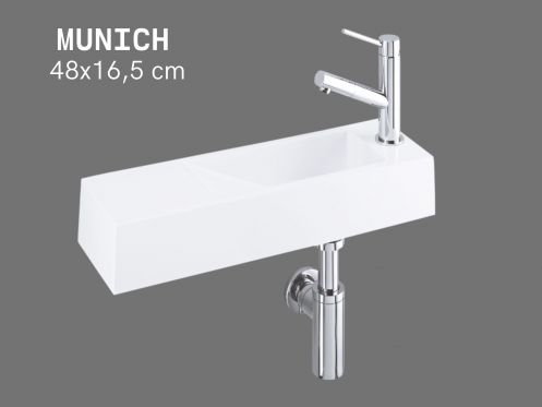 WiszÄ…ca umywalka 48x16,5â€¯cm â€“ BiaÅ‚a Å¼ywica ultra-smukÅ‚a, bez przelewu | MUNICH 48 DROITE