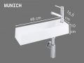 Hangfonteintje 48x16,5â€¯cm â€“ Witte resin ultra-smal, zonder overloop | MUNICH 48 DROITE