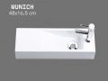 VÃ¦ghÃ¦ngt hÃ¥ndvask 48x16,5â€¯cm â€“ Hvid resin ultra-smal uden overlÃ¸b | MUNICH 48 DROITE