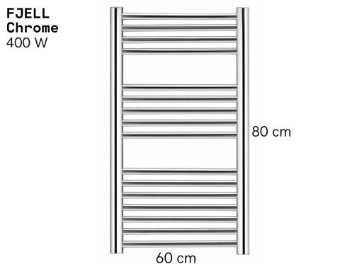 Elektrisk håndklædeskinne, forkromet stål 80x60 cm - FJELL
