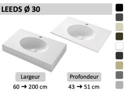 Plan vasque rond, sur mesure, suspendu ou a poser - LEEDS Ø 30