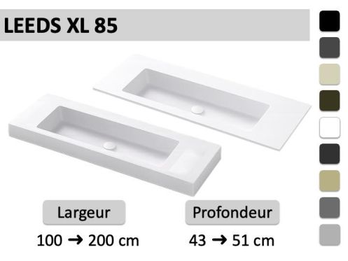 Plan double vasque, lavabo 85 cm, suspendu ou à encastrer LEEDS XL 85