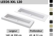 Plan double vasque, lavabo 120 cm, suspendu ou à encastrer - LEEDS XXL 120