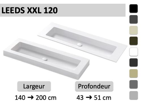 Plan double vasque, lavabo 120 cm, suspendu ou à encastrer - LEEDS XXL 120