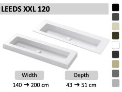 Dubbel wastafelblad, wastafel 120 cm, hang- of inbouw - LEEDS XXL 120