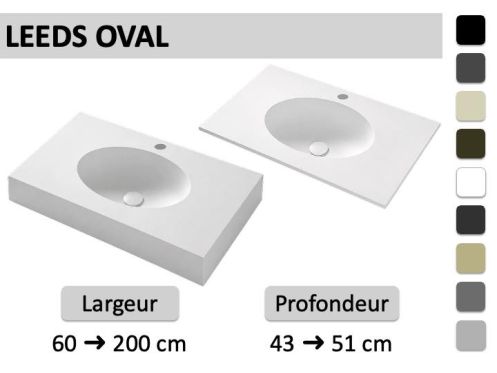 Plan vasque ovale sur mesure suspendu ou à encastrer - LEEDS OVAL