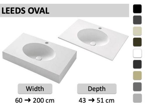 Specialfremstillet ovalt vaskebord til vaegmontering eller indbygning - LEEDS OVAL