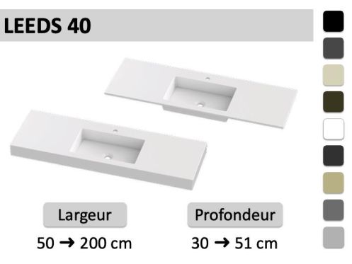Plan vasque faible profondeur sur mesure suspendu ou à encastrer - LEEDS 40