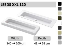 Specialfremstillet XXL vaskebord med ekstra bred vask til vaegmontering eller placering pa mobel - LEEDS XXL 120